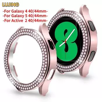 LUJING модный двухрядный защитный чехол с бриллиантами для Samsung Galaxy Watch 5 4 40 мм 44 мм, чехол Active 2, женский бампер для ПК, легкая рамка For Galaxy Watch4 40