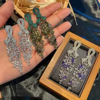 Лук Листья Купить Серьги Темперамент Платье Высокое ювелирное изделие Серьги Женские Цвет Циркон розовый