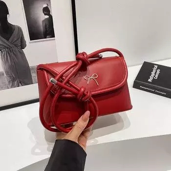 Лук Модная Текстура Ранняя Осень Универсальная Повседневная Сумка Сумка Через Плечо Сумка Подмышкой Маленькая Квадратная Сумка красный