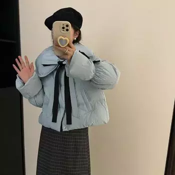 Лук небольшой ароматный пуховик женский 2024 зима сладкий теплый маленький лацкан мода тонкое пальто прилив S розовый