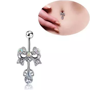 Лук с бриллиантовым кольцом в пупке Европейские и американские персональные аксессуары, гвозди для пупка, пряжка для пупка из нержавеющей стали серебряный
