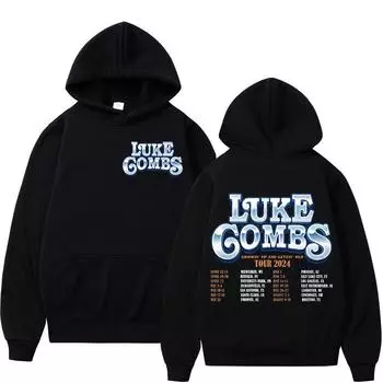 Luke Combs Tour 2025 printed men s and women s fashionable hip-hop retro pullover for autumn and winter casual long sleeved hooded sweatshirt S чёрный