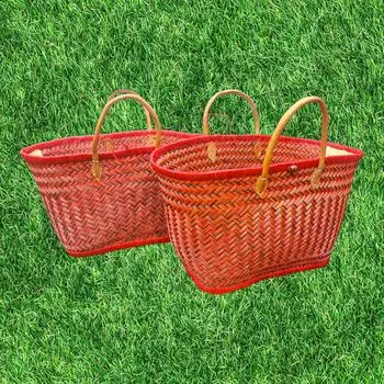 Люлька, пляжная сумка, сумка для праздничных покупок для женщин, летняя сумка из натурального волокна с кожаными ручками Rojo/Negro