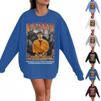 LULGI MANGIONEЖенская модная однотонная толстовка с длинным рукавом и круглым вырезом с принтом LuLgi L чёрный