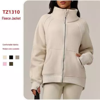 LULU ZGLY Женская спортивная куртка из плотного бархата большого размера – Теплый воротник-стойка для осени и зимы Extra Large