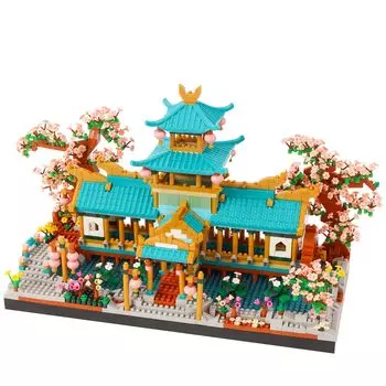 LULUFUN Block Matchmaking Shrine Toy 3D Puzzle Peach Blossom Matchmaking Love Affection Mini Block Assembly Girls Children Adults Spring Celebration