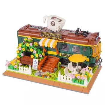 LULUFUN Block Train Cafe Toy 3D Puzzle Coffee Shop Coffee Shop Mini Block Assembly Дети Взрослые Празднование Новый год Подарок на день рождения Рождество