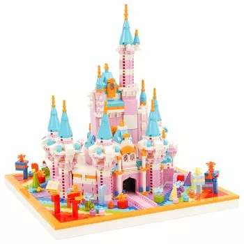 LULUFUN Mini Block Building Rainbow Castle Toy Mini Castle Block Set Palace Assembly Kit Pink Girls Children Adults Holiday New Year Gift