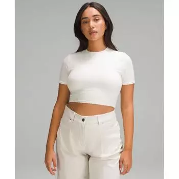 Lululemon Wundermost Ultra SofT Nulu Crewneck Cropped T shirT Bone XS