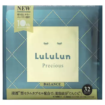 Lululun, Precious, маска для лица Beauty, Balance Green 4FB, 32 листа, 500 мл (17 жидких унций)