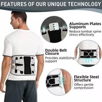 Lumbar Pad Waist Protector Waist Support Orthopedic Lumbar Back Belt Back Posture Corrector for Disc Hernia With 4 Support Stays M waist for 70-80cm