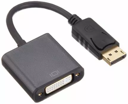 Люмен Адаптер DisplayPort на гнездо Цифровое соединение Активный (20-контактный штекер) DVI-D, (24-контактный двухканальный) Кабель, Тип, 0,1 м, LAD-ATVDPDVI чёрный