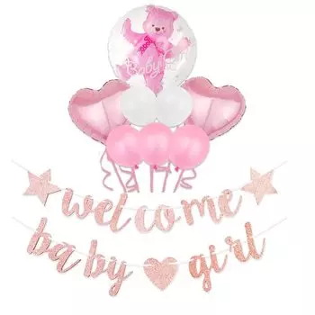 Lumierechat Украшение для детского душа Гирлянда из воздушных шаров Розовый Синий Мальчики Девочки Медведь a-b3649(Добро пожаловать, девочка.)