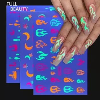 Люминесцентный змеиный узор, наклейки для дизайна ногтей, бабочка, 3D переводные наклейки, наклейки для украшения дизайна ногтей, аксессуар-слайдер