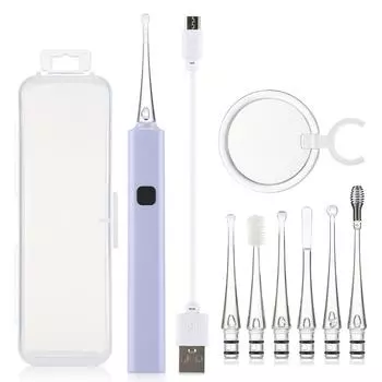 Luminous Ear Spoon Set Ear Wax Removal Cleaning Tweezers LED Light Earpick Clip Children Adults Ear Care Tools Kit USB Charging зелёный