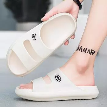 Luminous thick-soled slippers men s summer home soft bottom non-slip sandals step on shit feeling sports trend one-word slippers 40 бежевый