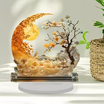 Луна акриловый орнамент 2D луна и сливовое дерево украшение полумесяц центральный элемент с основанием для домашнего камина обеденный стол декор разноцветный