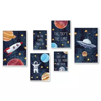 Луна, астронавт, ракета, звезда, космос, планета, скандинавский постер, декоративные принты, настенная живопись, холст, картина для детской комнаты, декор для детской комнаты 21*30cm No Frame