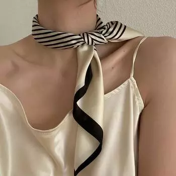 Luna&Dolphin Женский ретро солнцезащитный маленький шелковый шарф 55x55 см бежевая полоса шифон повязки на голову бандана сумка лента шейный платок хиджаб