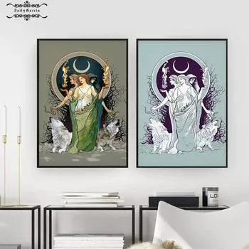 Луна Геката, богиня, холст, картина, греческая мифология, плакат и принты, загадочная Геката, ведьма, настенные художественные картинки для домашнего декора 21*30cm