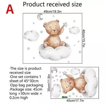 Луна, облака, большие настенные наклейки для детских комнат, мальчики, звезды, большие настенные наклейки для детских комнат, украшение для спальни с медведем