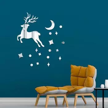 Луна Sika Deer Зеркало Акрил Трехмерная Наклейка На Стену Самоклеящаяся Комната Теплое и Креативное Украшение Стены