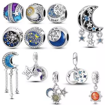 Луна, Солнце, Звезда, Галактика, висячий кулон, подвески, бусины, серебряный цвет, подходит для браслета для женщин, ювелирные изделия своими руками, маркировка, подарок