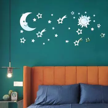 Луна трехмерное зеркало акриловые креативные настенные наклейки для гостиной спальни украшения комнаты самоклеящиеся наклейки