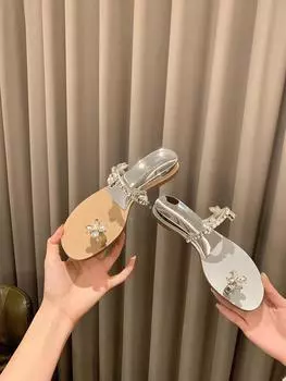 Лунатизм летом~ Цветочные ромбовидные пряжки с наклонным каблуком и закрытым носком, женские сандалии на открытом воздухе 34 телесный