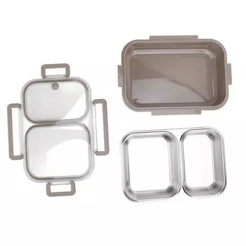 Lunch Box 1.2L 2 Compartment Water Injection Heating Dishwasher Safe 304 Stainless Steel Lunch Conta