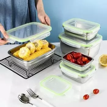 Lunch Box Food Grade 304 Stainless Steel Sealed Leak Proof Fresh Lunch Box Fruit Bento Box Square Sealed Cartridge with Cover