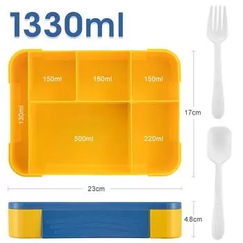 Lunch Box Plastic Dinner Plate Microwaveable Heating Compartment Bento Box Children and Students Lunch Boxe Fruit Salad Boxes синий