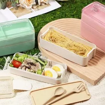 Lunch Box Three Layers Lock Design Bento Box No Odor Mixture Great Seal Food Container with Fork And Spoon Students Lunch Box