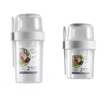 Lunch Box with Salad Separate Salad Container with Sauce and Lidded Food for and Office for and Milk Two-Tier Cup, Dressing, Fork, Cup, Container,