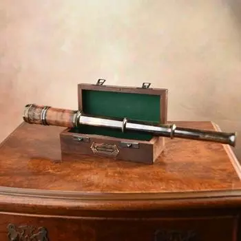 Люнет в подарочной упаковке, латунный телескоп, инкрустированная подзорная труба в деревянной коробке, ретро-аксессуары в подарок