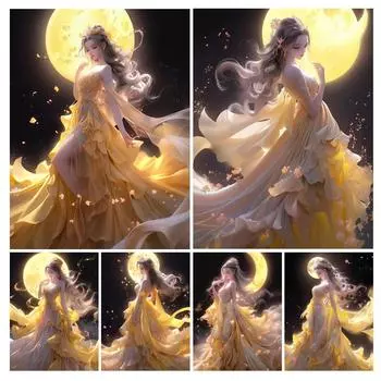 Лунная Фея Девушка Алмазная Картина Diy Полный Квадратный Круглый Дрель Горный Хрусталь Вышивка Фэнтези Богиня Мозаика Наборы Для Вышивки Крестом Принцесса Настенный Декор Square drill 30x40cm
