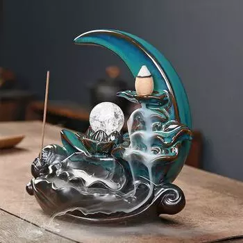 Лунная курильница, керамическая курильница с водопадом, хорошо продуманный держатель для благовоний, орнамент для ароматерапии, домашний декор зелёный
