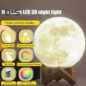 Лунная лампа с деревянной основой, 16 цветов RGB, сенсорный датчик, перезаряжаемый 3D лунный ночник, декор для спальни 15cm Moon