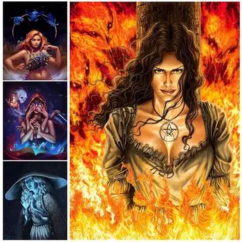 Лунная ведьма и королева пауков, винтажная настенная живопись на холсте, домашний декор, еретик, Викка, художественный постер и принт, без рамки 21*30cm