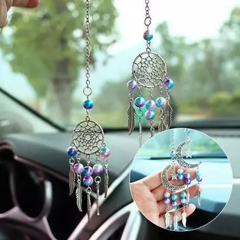 Лунное перо Ловец снов Автомобильное зеркало Подвеска Аксессуары для интерьера автомобиля Зеркало заднего вида Орнамент A