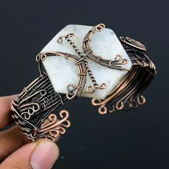 Лунный камень Чистая медная проволока, обернутая ювелирным браслетом ручной работы, регулируемый браслет Adjustable белый