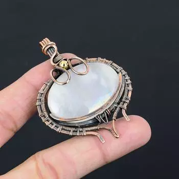 Лунный камень, драгоценный камень, чистая медная проволока, обернутая подвеской ручной работы, ювелирное изделие, подарок для нее 2.68 Inches белый