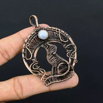 Лунный камень, драгоценный камень, чистая медная проволока, обернутая подвеской ручной работы, ювелирное изделие для рождественского подарка 2.95 Inches белый