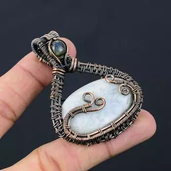 Лунный камень, драгоценный камень, чистая медная проволока, обернутая подвеской ручной работы, ювелирное изделие для новогоднего подарка 2.56 Inches белый