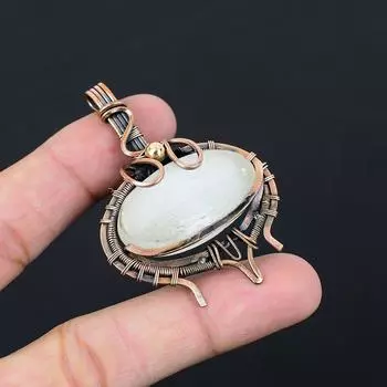 Лунный камень, драгоценный камень, чистая медная проволока, обернутая подвеской ручной работы, ювелирное изделие для подарка 2.56 Inches белый