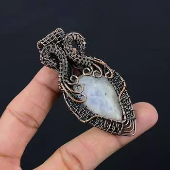 Лунный камень, драгоценный камень, чистая медная проволока, обернутая подвеской ручной работы, ювелирное изделие, подарок 3.03 Inches белый
