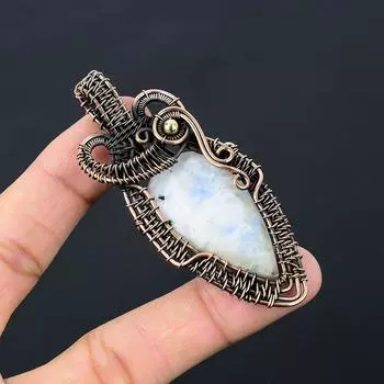 Лунный камень, драгоценный камень, чистая медная проволока, обернутая подвеской ручной работы, ювелирное изделие для подарка 3.15 Inches белый