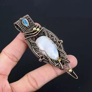 Лунный камень, драгоценный камень, чистая медная проволока, обернутая подвеской ручной работы, ювелирное изделие для нее 3.74 Inches белый