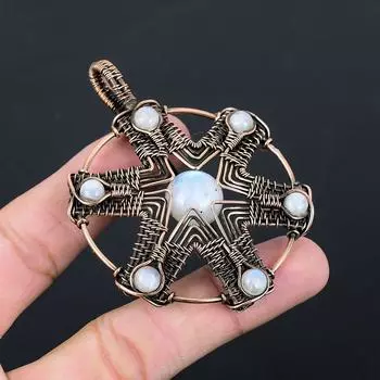 Лунный камень, драгоценный камень, чистая медная проволока, обернутая подвеской ручной работы, ювелирное изделие, подарок для нее 3.07 Inches белый