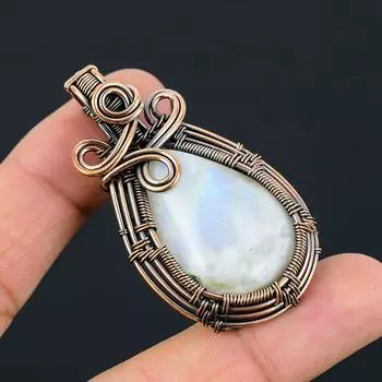 Лунный камень, драгоценный камень, чистая медная проволока, обернутая подвеской ручной работы, ювелирное изделие для новогоднего подарка 2.36 Inches белый